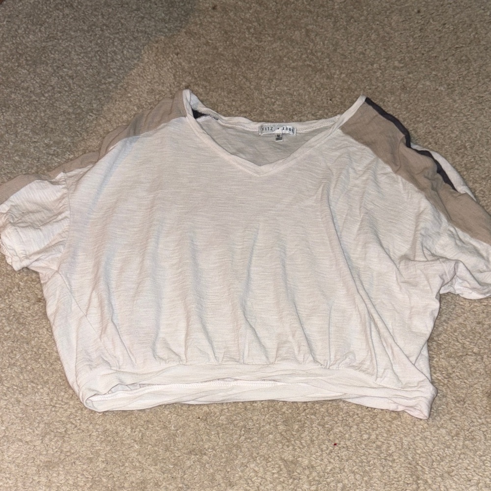 Fitz + Eddie White Crop Top with Contrast Shoulder Panels